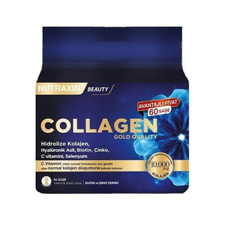 Nutraxin Beauty Collagen Gold Quality 10,000mg Collagen Supplement with Hyaluronic Acid and Vitamins - 60 Sachets Nutraxin Collagen Gold 10,000mg - Premium Collagen Supplement Collagen Supplement, Hydrolyzed Collagen, Skin Health, Anti-Aging, Beauty Supplement, Nutraxin, Hyaluronic Acid, Vitamin C, Biotin, Zinc, Selenyum, Dietary Supplement, Skin Care, Beauty Products, Health Supplements, Anti-Aging Supplements, Collagen Supplements, Skin Elasticity, Hydration, Radiant Skin, Youthful Appearance, Nutritional