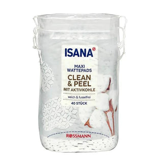 Isana Cotton Peeling Pads for Makeup Removal - Gentle & Effective - 40 Count Isana Cotton Peeling Pads - Gentle Makeup Removal cotton pads, makeup removal, peeling pads, Isana brand, natural cotton skincare, active carbon cleansing, skincare, beauty, personal care, gentle exfoliating products, natural skincare, organic cotton products