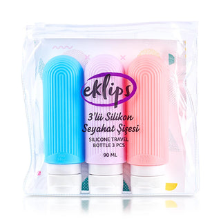 Eklips Travel-sized Silicone Bottles 3-Pack - Reusable, Refillable Toiletry Containers for Travel, 3.04 fl oz Eklips Reusable Silicone Travel Bottles 3-Pack travel-sized toiletry bottles, silicone travel containers, reusable travel bottles, personal care travel accessories, compact toiletry kits, travel essentials, toiletry bags, eco-friendly travel, refillable containers, travel convenience, Eklips, travel accessories, silicone bottles, 3-piece set, reusable packaging