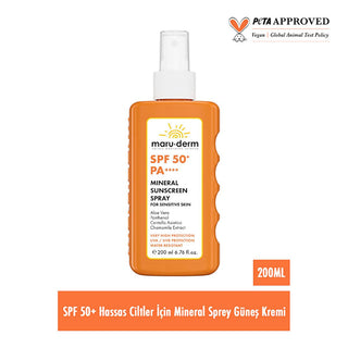 Maruderm SPF 50+ Mineral Sunscreen Spray for Sensitive Skin: Broad Spectrum UVA/UVB Sun Protection with Zinc Oxide, Aloe Vera & Chamomile - 6.76 fl oz Maruderm SPF 50+ Mineral Sunscreen Spray - Sensitive Skin mineral sunscreen spray, SPF 50+ sunscreen, sensitive skin sunscreen, broad spectrum sunscreen, UVA UVB protection, zinc oxide sunscreen, aloe vera sunscreen, sunscreen for face and body, gentle sunscreen, chemical free sunscreen, mineral sunscreen, sunscreen spray, sensitive skin, UVA protection, UVB 