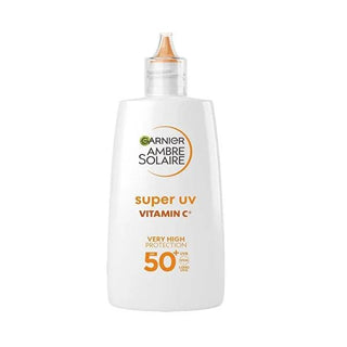 Garnier Ambre Solaire SPF50+ Vitamin C Facial Sunscreen: Dark Spot Protection, Non-Greasy, High UV Protection, Anti-Aging - 1.35 fl oz Garnier SPF50+ Vitamin C Sunscreen: Dark Spot Protection SPF50+ sunscreen, Vitamin C sunscreen, dark spot sunscreen, facial sunscreen, non-greasy sunscreen, sun protection, UV protection, ambre solaire, fluid sunscreen, sunscreen for dark spots, sunscreen, Vitamin C, dark spots, hyperpigmentation, skin tone, fluid texture, lightweight, oily skin, daily use, makeup base, broa