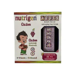 nutrigen-grape-syrup-bottle, aquas-anti-aging-cream Nutrigen Grape Syrup - 200ml + Aquas Anti-Aging Day Cream Gift Set Nutrigen Grape Syrup + Anti Aging Cream Gift Set nutrigen, grape-syrup, anti-aging-cream, child-nutrition, health-supplements, skincare-gift-set, vitamins-for-kids, unique-gift-ideas, parents-guide, ai-generated