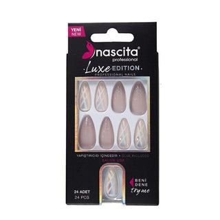 nascita luxe edition fake nails 24 pack S227, nascita fake nails application instructions, close-up of nascent false nails Nascita Luxe Edition Fake Nails 24 Pack - S227 for Nail Art Enthusiasts | Easy Application Nascita Luxe Fake Nails 24 Pack - S227 nascita, fake-nails, nail-art, beauty-products, nail-enthusiasts, hourly-usage, self-care, manicure, nail-design, ai-generated