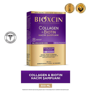Bioxcin Collagen & Biotin Volume Shampoo - Strengthens & Volumizes Hair, Hypoallergenic, Paraben-Free Bioxcin Collagen & Biotin Shampoo for Volume & Strength Collagen shampoo, Biotin hair care, Volume shampoo, Hypoallergenic hair products, Paraben-free shampoo, Hair volumizer, Hair strengthening shampoo, Dermatologically tested hair care, Natural hair products, Hair loss prevention, Hair growth support, Healthy hair shampoo