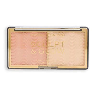Revolution Pro Highlighter & Contour Palette - Light Medium Shade - Vegan Sculpt & Glow for Defined Features, Cruelty-Fr