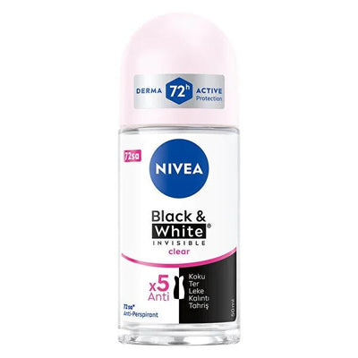 Nivea Invisible Black & White Roll-On Deodorant: 72-Hour Protection, Anti-Stain, Alcohol-Free, Perfect for Sensitive Ski