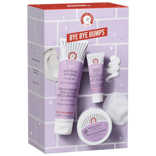First Aid Beauty Bye Bye Bumps: AHA/BHA Body Exfoliating Gift Set for Smooth, Bump-Free Skin - Vegan & Cruelty-Free Skincare Bye Bye Bumps: Body Exfoliating Gift Set - Smooth Skin body exfoliating gift set, KP bump eraser, ingrown hair pads, AHA body scrub, BHA ingrown hair treatment, strawberry skin treatment, razor burn prevention, vegan body scrub, cruelty-free skincare, exfoliating body lotion, keratosis pilaris, body scrub, body lotion, skincare set, vegan skincare, cruelty-free beauty, smooth skin, ev