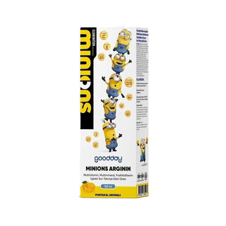 Goodday Minions Arginin Dietary Supplement for Kids - 5.07 fl oz Orange Flavor Liquid Multivitamin Goodday Minions Arginin - Liquid Multivitamin for Kids dietary supplement, multivitamin for children, liquid vitamin supplement, L-Arginine supplement, Phosphatidylserine supplement, Goodday Minions Arginin, orange flavor, liquid multivitamin, children's health, nutritional supplement, vitamin-enriched, kids' vitamins, health supplement, wellness product