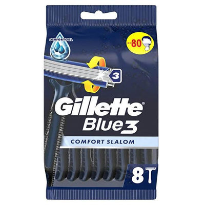 Gillette Blue3 Disposable Razor Blades for Men - 8 Pack, Advanced Lubricating Strip, Pivoting Head for Comfortable Shavi