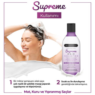 Morfose Supreme Hair Shampoo - Nourishing Formula for Dry, Damaged Hair - Biotin & Vegan Collagen - Strengthens, Moisturizes & Adds Shine (10.14 fl oz) Morfose Shampoo: Repair Dry, Damaged Hair - Biotin & Vegan Collagen hair shampoo, dry hair shampoo, damaged hair shampoo, vegan collagen shampoo, biotin shampoo, hair strengthening shampoo, hair breakage treatment, hair moisturizing shampoo, shampoo for shiny hair, nourishing hair shampoo, dry hair, damaged hair, vegan collagen, biotin, hair strengthening, b