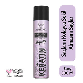 Ashley Joy Strong Hold Hair Spray - 300ml - Keratin & Amino Acid Complex for Long-Lasting Styles, All Hair Types Ashley Joy Strong Hold Hair Spray - Long Lasting Styles hair spray, strong hold hair spray, keratin hair spray, amino acid hair spray, hair styling spray, hair product, best hair spray, hair spray for all hair types, long-lasting hairstyle, hair styling, keratin, amino acid, all hair types, hair care, styling product, women's hair, beauty, hair volume, hair texture, hair finish, flexible hold, no