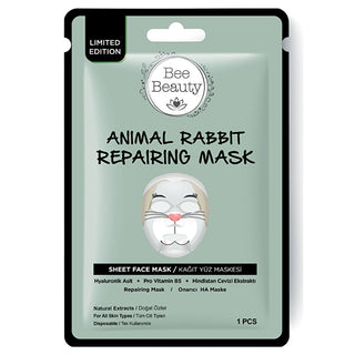 bee beauty rabbit paper mask front view, bee beauty rabbit paper mask application, bee beauty ingredients hyaluronic acid coconut oil Bee Beauty Rabbit Paper Mask - Intense Hydration For All Skin Types | 0.88 oz Bee Beauty Rabbit Paper Mask - Hydrating Skincare | 0.88 oz bee-beauty, rabbit-mask, paper-mask, hydration, skincare, intense-hydration, natural-ingredients, coconut-oil, anti-aging, ai-generated