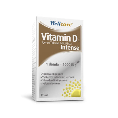 Wellcare Vitamin D3 Supplement 1000 IU Drops - Supports Bone Health & Immune Function - 12ml Bottle