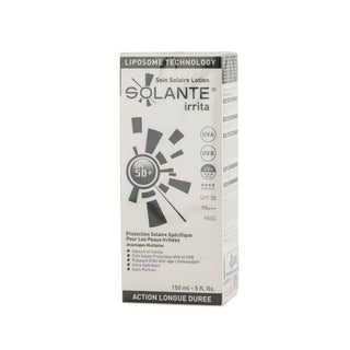 solante sun care lotion SPF50 150ml bottle, application of solante irrita sun care lotion, ingredients of solante sun care lotion Solante Irrita Sun Care Lotion SPF50+ | 150ml Solante Sun Care Lotion SPF50 - Protect Sensitive Skin solante, sun-care-lotion, spf50, sensitive-skin, water-resistant, hypoallergenic, moisturizing, outdoor-use, fragrance-free, ai-generated