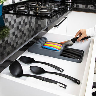 Decobella 18-Knife Block: Space Saving Double Row Knife Organizer for Kitchen, Protects & Stores Knives - Dishwasher Safe Decobella Knife Block: Space Saving Kitchen Knife Organizer knife block, knife organizer, kitchen knife storage, space saving knife block, double row knife block, knife holder, dishwasher safe knife block, 18 knife capacity block, kitchen organization, knife storage solution, knife protection, kitchen safety, counter organization, space saving, compact knife block, kitchen accessories, c