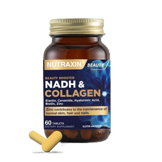 Nutraxin NADH & Collagen 60 Tablet - Dietary Supplement for Skin and Joint Health Nutraxin NADH & Collagen - Anti-Aging Supplement NADH Supplement, Collagen Tablets, Hyaluronic Acid Supplement, Antioxidant Supplement, Dietary Supplement for Skin and Joint Health, Skin Health, Joint Health, Anti-Aging, Nutritional Support, Health Supplements, Wellness Products