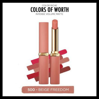Loreal Paris Color Riche Intense Volume Matte Lipstick - 500 Beige Freedom - Long Lasting, Hyaluronic Acid for Fuller Lips Loreal Paris Matte Lipstick - Volumizing, Long Lasting Color Loreal lipstick, matte lipstick, hyaluronic acid lipstick, long lasting lipstick, volumizing lipstick, beige lipstick, Color Riche lipstick, matte lip color, fuller lips lipstick, 500 Beige Freedom, lipstick, lip color, makeup, cosmetics, long-wearing, volumizing, hydrating, plumping, beige, nude lipstick, everyday lipstick, s