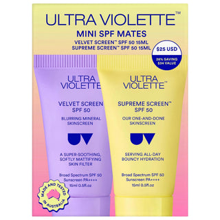 ULTRAVIOLETTE Mini SPF Mates SPF 50 Hydrating and Mattifying Sunscreen Duo - Vegan, Cruelty-Free Skincare ULTRAVIOLETTE SPF 50 Sunscreen Duo - Hydrating & Mattifying SPF 50 Sunscreen, Hydrating Sunscreen, Mattifying Sunscreen, Vegan Sunscreen, Cruelty-Free Skincare, Gluten-Free Skincare, Broad-Spectrum UV Protection, Skincare Duo, Sunscreen for Various Skin Types, Anti-Aging Skincare, Hyperpigmentation Treatment, Skincare for Normal Skin, Skincare for Dry Skin, Skincare for Combination Skin, Skincare for Oi