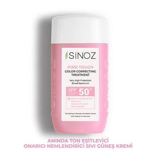 Sinoz Pink Touch SPF50+ Tone-Up Sunscreen: Color Correcting, Redness Reducing, and Brightening Mineral Facial Sunscreen with Hyaluronic Acid - 1.69 fl oz Sinoz Pink Touch SPF50 Sunscreen: Tone-Up & Color Correcting pink sunscreen, tone-up sunscreen, color correcting sunscreen, SPF50 sunscreen for face, sunscreen for redness, sunscreen for sensitive skin, brightening sunscreen, mineral sunscreen, facial sunscreen, sun protection, redness reduction, even skin tone, hyaluronic acid, niacinamide, bright oleoact