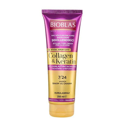 Bioblas Collagen & Keratin 24/7 Instant Repair Hair Care Cream - Nourishing, Anti-Frizz, Dermatologically Tested - 50ml