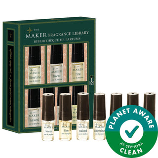 The Maker Fragrance Library Discovery Set - 7 Travel-Size Perfumes, Clean + Planet Positive The Maker Fragrance Library Discovery Set - Clean + Planet Positive fragrance discovery set, travel perfumes, sample perfumes, clean perfume, sustainable fragrances, perfume set for women, perfume gift set, The Maker, luxury fragrances, travel-size perfumes, eco-friendly beauty products, clean beauty, sustainable beauty, gift sets for her, fragrance samples, perfume discovery