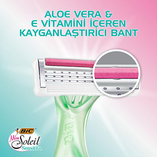 Bic Women's Razor - Miss Soleil Sensitive 3-Blade Shaving System for Smooth Skin Bic Women's Razor for Smooth Shaving Women's Razor, Sensitive Skin Razor, Lubricating Strip Razor, Ergonomic Handle Razor, Aloe Vera and Vitamin E Razor, Smooth Shaving, Women's Grooming, Personal Care, Shaving Essentials, Bic Miss Soleil