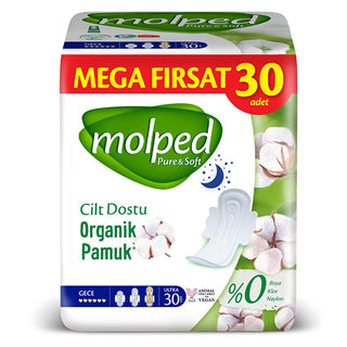 Molped Pure & Soft: 30-Count Overnight Feminine Hygiene Pads - Hypoallergenic, Chemical-Free, and Vegan for Sensitive Skin Molped Pure & Soft Overnight Pads: Vegan, Hypoallergenic Comfort feminine hygiene pads, overnight pads, pure and soft pads, hypoallergenic pads, chemical-free pads, vegan feminine hygiene, sensitive skin pads, Molped pads, nighttime menstrual pads, dermatologically tested pads, menstrual pads, sanitary pads, period pads, women's health, feminine care, personal care, eco-friendly pads, n