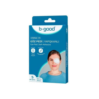 b-good-eye-pads-packaging, b-good-eye-pad-closeup B-good Eye Pads - 5 Pack | Hypoallergenic B-good Eye Pads - 5 Pack for Recovery b-good, eye-pads, sterile-eye-pads, hypoallergenic, surgery-recovery, self-adhesive, eye-care, patients, recovery, ai-generated