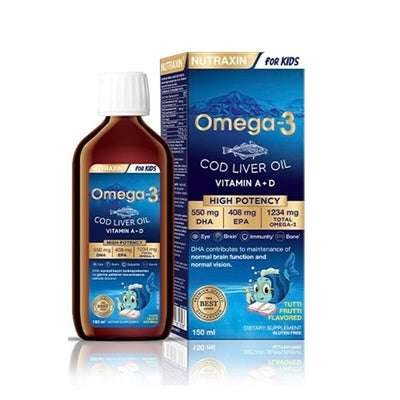 Nutraxin Omega-3 for Kids Liquid Fish Oil Supplement, 5.07 fl oz - Supports Heart Health & Brain Development