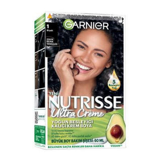 Garnier Nutrisse Ultra Creme 1 Siyah Saç Boyası: Nourishing Vegan Black Hair Dye with 5 Oils for Long-Lasting Color & Shine Garnier Black Hair Dye: Vegan, Nourishing & Long-Lasting Color black hair dye, permanent hair color, vegan hair dye, nourishing hair dye, Garnier hair dye, siyah saç boyası, hair dye with argan oil, hair dye with shea butter, long lasting black hair dye, hair coloring kit, hair dye, hair color, vegan, nourishing, argan oil, shea butter, long lasting, permanent, coloring kit, black hair