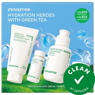 Green Tea Hydration Heroes: Hyaluronic Acid Skincare Set | Vegan, Cruelty-Free | Cleanses, Hydrates, Repairs Skin Barrier Green Tea Skincare Set: Hydrate & Repair | Vegan & Cruelty-Free green tea skincare, hyaluronic acid serum, vegan skincare set, cruelty-free skincare, hydrating toner, skin barrier repair, dry skin skincare routine, Clean at Sephora, green tea hyaluronic acid cleanser, green tea barrier complex cream, skincare set, hydration, moisturizing, exfoliation, cleanser, serum, toner, cream, parab