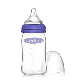 Lansinoh Glass Baby Bottle with NaturalWave Nipple - 160ml, Slow Flow Rate for Newborns
