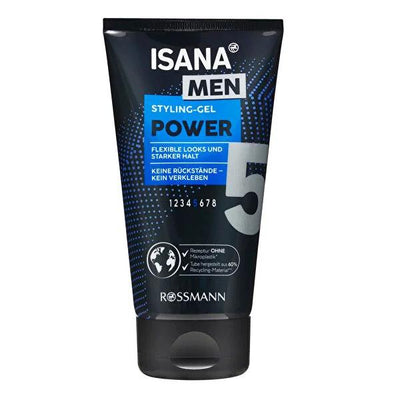 Isana Men's Hair Styling Gel Power 5 - Strong Hold, Vitamin B3, Non-Sticky, Men's Fragrance