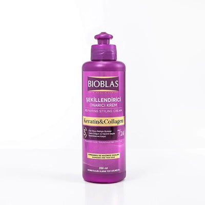 Bioblas Collagen & Keratin Hair Styling Cream: 24/7 Repair, Volumizing, Anti-Frizz, and Hair Loss Prevention - Achieve H