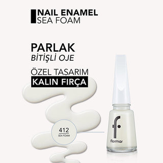 Flormar Nail Enamel - Long-Lasting, Nourishing Nail Polish with Magnesium & Calcium - 412 Sea Foam Flormar Nail Enamel - Long-Lasting & Nourishing nail enamel, nail polish, Flormar, long-lasting nail color, nourishing nail polish, intense pigment nail polish, nail care, beauty products, cosmetics, nail health