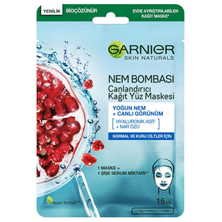 Garnier Moisturizing Face Mask with Pomegranate Extract & Hyaluronic Acid for Normal to Dry Skin - Intensive Hydration & Radiant Skin Garnier Moisturizing Face Mask - Hydrate & Radiate face mask, moisturizing face mask, sheet mask, Garnier face mask, pomegranate extract face mask, hyaluronic acid face mask, skincare, hydration, dry skin, normal skin, radiant skin, intensive hydration, skincare routine, beauty products, Garnier skincare, natural ingredients, skincare solutions