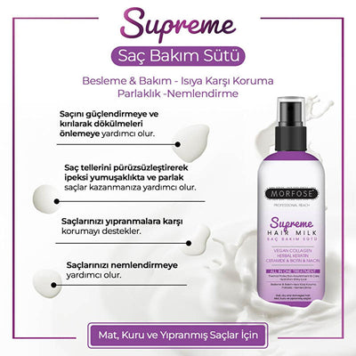 Morfose Supreme Hair Care Milk - Vegan Collagen & Herbal Keratin Hair Treatment, Lightweight Hydration & Heat Protection