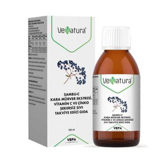 venatura sambu-c black elderberry extract bottle, sambu-c black elderberry extract ingredients VeNatura Sambu-C Black Elderberry Extract - Sugar-Free | 150 ml VeNatura Sambu-C Black Elderberry Extract | 150 ml venatura, black-elderberry, immune-support, sugar-free, liquid-supplement, vitamin-c, zinc, health-conscious, wellness, ai-generated