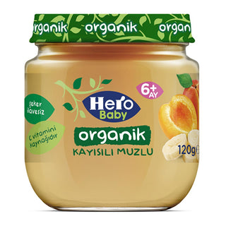 Hero Baby Organik: Apricot Banana Organic Baby Food -  Gluten-Free, No Added Sugar, Vitamin C Rich - 120g Hero Baby Apricot Banana Organic Baby Food - Gluten & Sugar Free organic baby food, kayisi muz kavanoz mama, apricot banana baby food, gluten-free baby food, no added sugar baby food, Hero Baby organik, baby food, organic food, baby food puree, fruit puree, baby snacks, snacks, baby meals, meals, healthy baby food, vitamin C, baby food for 6 months, baby food for infants, infant food, organic fruits, no