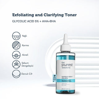 the purest solutions glycolic acid toner bottle front view, the purest solutions glycolic acid toner application, the purest solutions glycolic acid toner key ingredients, the purest solutions glycolic acid toner product features The Purest Solutions Glycolic Acid Toner - Pore Tightening & Purifying for All Skin Types | 6.76 fl. oz. The Purest Solutions Toner - Glycolic Acid for Pores | 6.76 fl. oz. skincare, glycolic-acid-toner, pore-tightening, skin-purifying, blemished-skin, oily-skin-balance, teenager-s