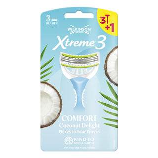 xtreme3-comfort-coconut-delight-razor, 3-blade-safety-razor, coconut-lubricating-strip Wilkinson Sword Xtreme3 Comfort Coconut Delight Razor - 3 Flexible Blades for a Smooth Shave | Suitable for Men and Women Wilkinson Sword Xtreme3 Comfort Coconut Delight Razor shaving-razor, xtreme3, coconut-delight, men-s-shaving, women-s-shaving, smooth-shave, flexible-blades, comfortable-handle, personal-care, ai-generated