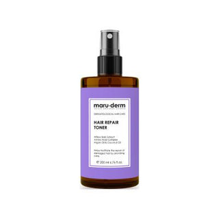 maruderm hair repair tonic bottle view, application of maruderm hair repair tonic Maruderm Hair Repair Tonic - Nourishing Formula | 200 ml Maruderm Hair Repair Tonic - Nourishing Formula | 200 ml hair-repair-tonic, vegan-hair-care, nourishing-hair-tonic, argan-oil, coconut-oil, damaged-hair-treatment, shiny-hair, maruderm, ai-generated, daily-hair-care
