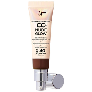 CC+ Nude Glow Lightweight Foundation + Glow Serum with SPF 40 and Niacinamide - Color-Correcting, Brightening, and Hydrating Liquid Foundation CC+ Nude Glow Foundation - SPF 40, Brightening & Hydrating color-correcting foundation, glow serum, SPF 40 foundation, niacinamide skincare, liquid foundation, medium coverage foundation, brightening foundation, hydrating foundation, clean beauty foundation, skincare-infused makeup, radiant finish, natural-looking coverage, long-lasting hydration, healthy-looking ski