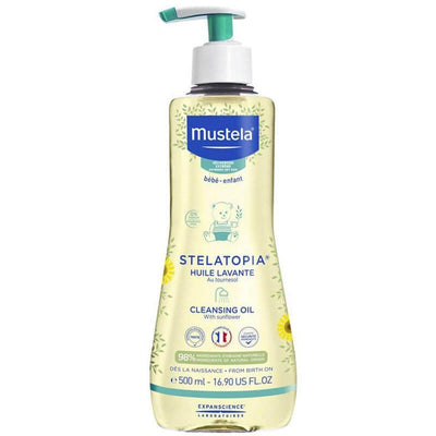 Mustela Stelatopia Cleansing Oil for Dry Skin - Fragrance-Free, Moisturizing Bath Oil for Newborns & Adults, 16.91 fl oz