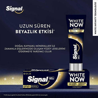 Signal White Now: 3X Whitening Toothpaste - Extra Fresh & Gold - Stain Removal, Fluoride Protection - Fresh Breath, Confident Smile Signal White Now: 3X Whitening Toothpaste for a Brighter Smile teeth whitening toothpaste, whitening toothpaste, fresh breath toothpaste, fluoride toothpaste, signal toothpaste, white now toothpaste, teeth stain remover, oral hygiene, dental care, extra fresh toothpaste, toothpaste, teeth whitening, fresh breath, fluoride protection, stain removal, oral care, dental hygiene, co