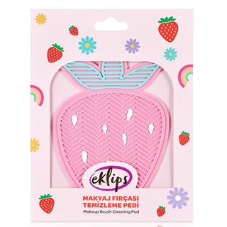 ekips makeup brush cleaning pad strawberry, close up of cleaning pad with brushes, soft silicone makeup cleaning pad Eklips Makeup Brush Cleaning Pad - Strawberry | Compact & Soft Eklips Makeup Brush Cleaning Pad - Strawberry makeup-brush-cleaning-pad, eklips, makeup-tools, beauty-accessories, makeup-cleaning, silicone-pad, compact-cleaner, beauty-routine, ai-generated, cleaning-tools