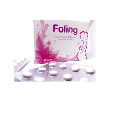 Foling Folic Acid Supplement with Iodine and Vitamin B12 - 30 Tablets for Prenatal Support and Dietary Needs