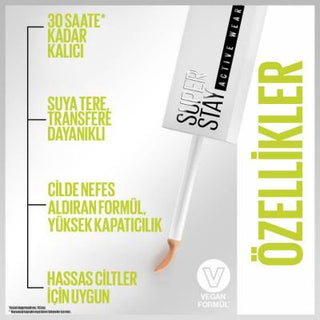 Maybelline New York Super Stay 30H Concealer - Long-Lasting, High Coverage, Vegan Makeup for Flawless Finish Maybelline Super Stay 30H Concealer - Long-Lasting, Vegan long-lasting concealer, vegan makeup, matte finish concealer, waterproof concealer, high coverage concealer, Maybelline New York, Super Stay 30H Concealer, makeup for flawless finish, cruelty-free makeup, all-day coverage, concealer for dark circles, concealer for blemishes, non-greasy makeup