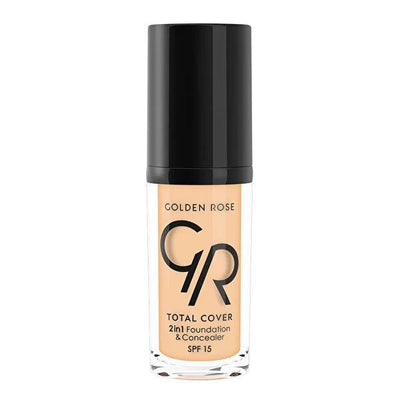 Golden Rose Total Cover 2in1 Foundation & Concealer - High Coverage, Oil-Free Makeup with SPF 15