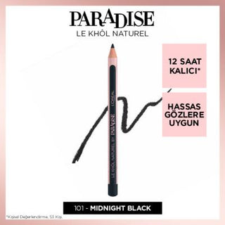 Loreal Paris Paradise Le Kohl Eyeliner - Midnight Black, Long-Lasting, Sensitive Eye Makeup